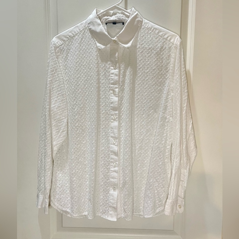 Jones NY 100% Cotton Eyelet Shirt White Size XL